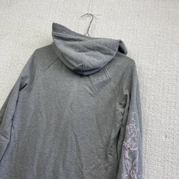 Y2K Oakley Full Zip Hoodie Wom MGrey / Pink Flower Sleeve AOP Boho Hooded Strech - Picture 16 of 16